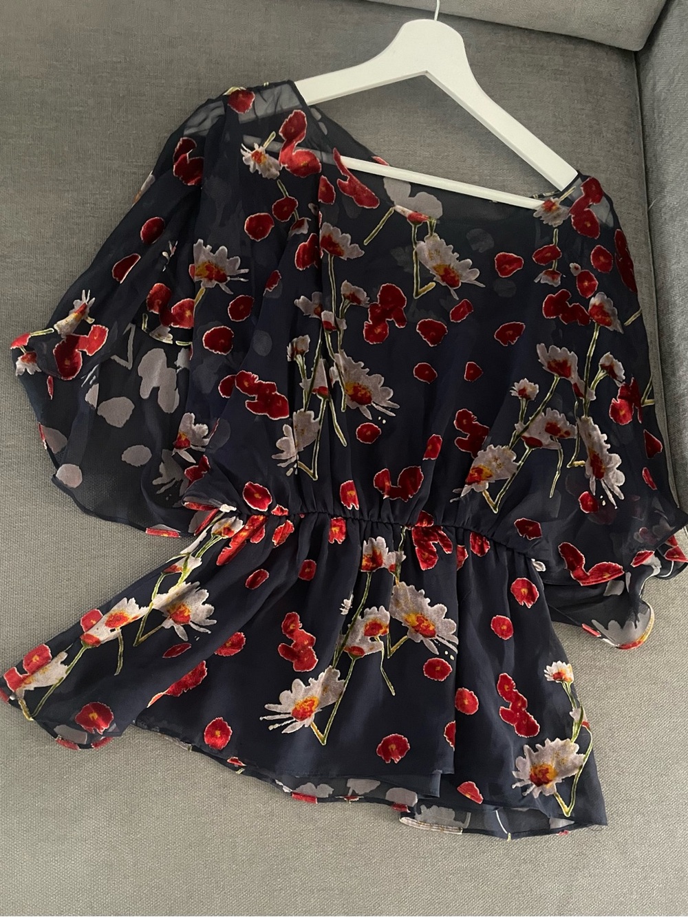 Alice + Olivia Velvet Burnout Floral Peplum Blouse